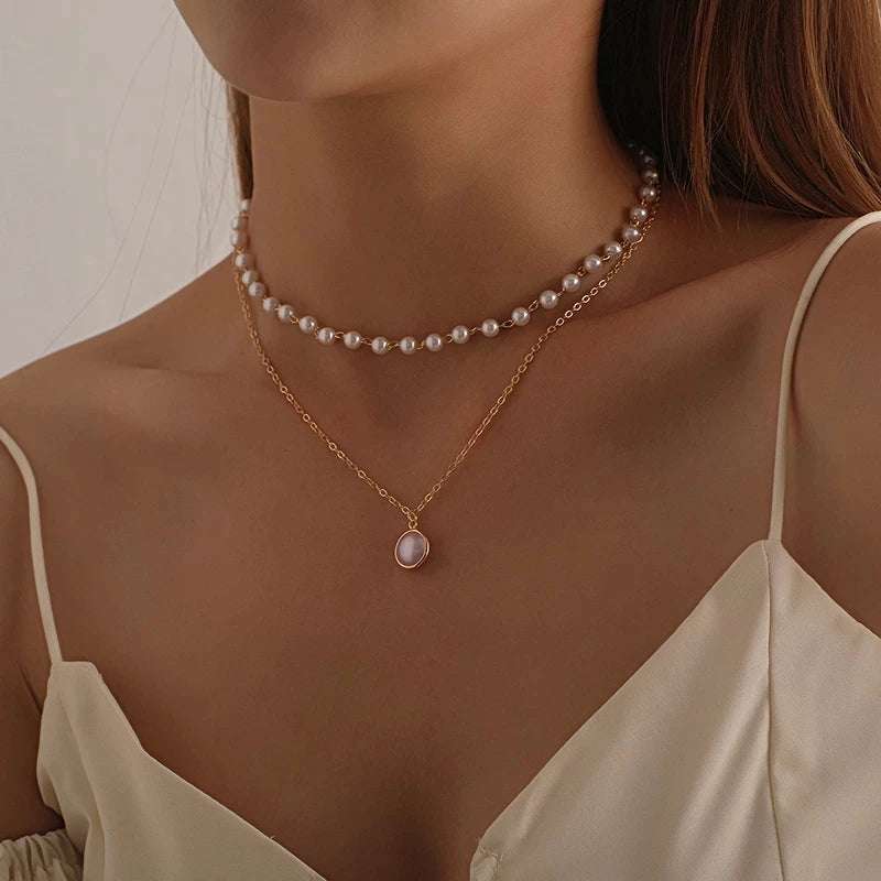 Layered Pearl Choker Colar Thick Chains with Pendant Necklace for Women Fashion Choker Necklace on Neck 2022 Jewelry