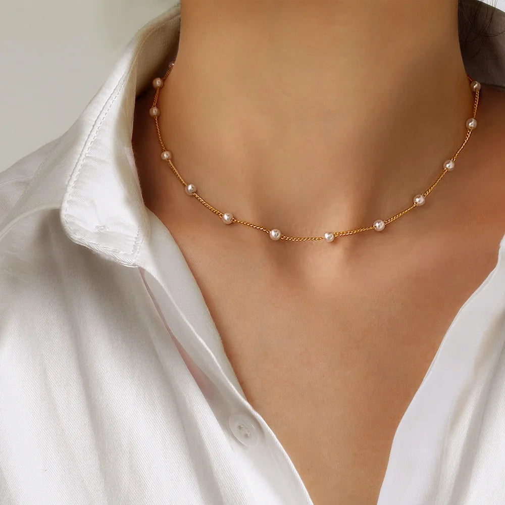 Layered Pearl Choker Colar Thick Chains with Pendant Necklace for Women Fashion Choker Necklace on Neck 2022 Jewelry