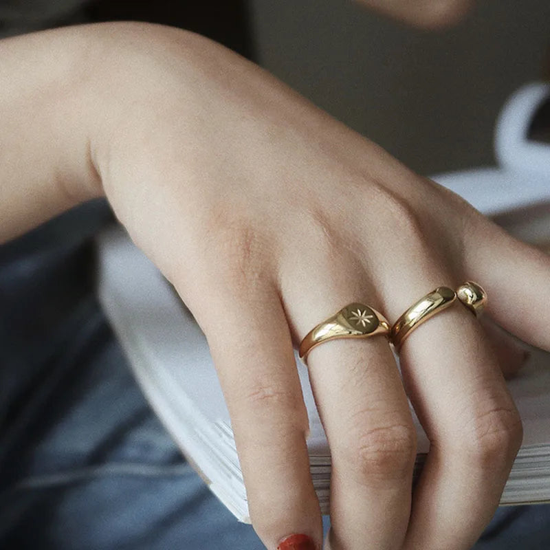 Star signet ring for women stainless steel pinky rings minimalist elegant jewelry simple waterproof jewelry 2023 new