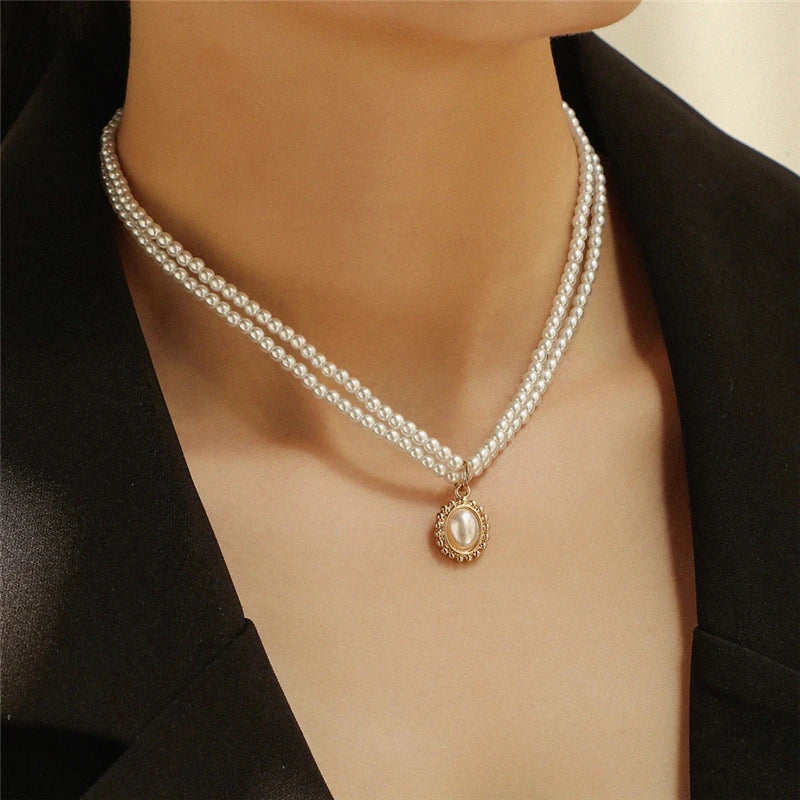 Layered Pearl Choker Colar Thick Chains with Pendant Necklace for Women Fashion Choker Necklace on Neck 2022 Jewelry