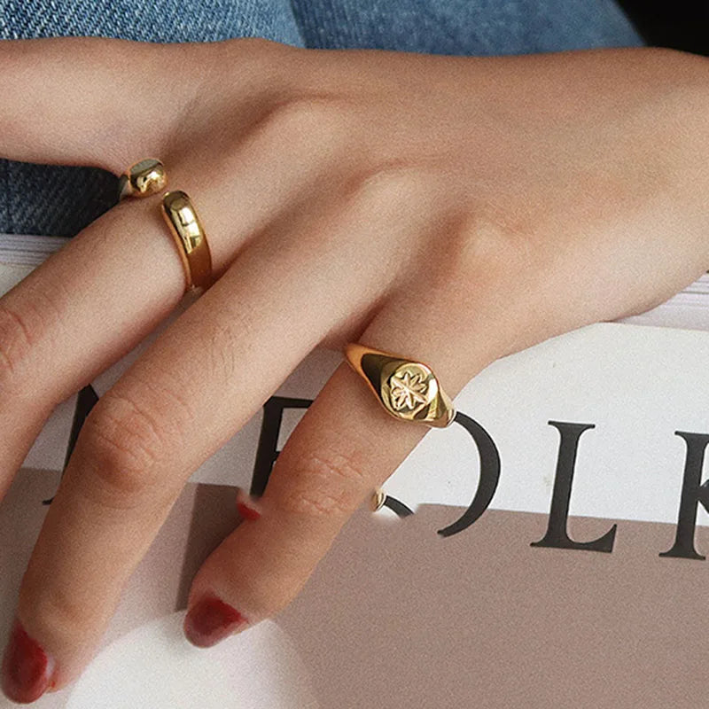 Star signet ring for women stainless steel pinky rings minimalist elegant jewelry simple waterproof jewelry 2023 new