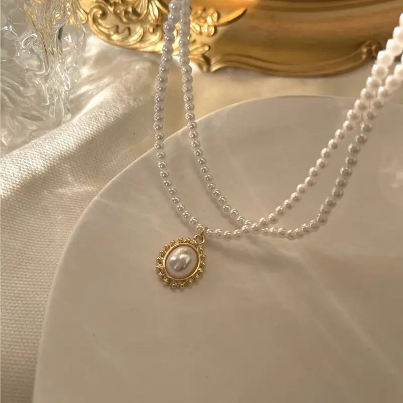Layered Pearl Choker Colar Thick Chains with Pendant Necklace for Women Fashion Choker Necklace on Neck 2022 Jewelry