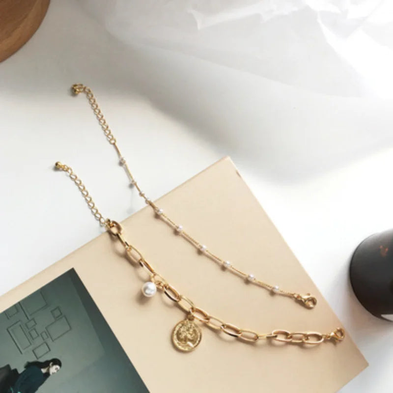 Simple Elegant Imitation Pearl Bracelets Gold Color Beads Chain for Womens Goth Chain Bracelet Bangles Trend Jewelry Gift