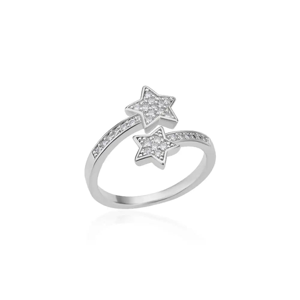 Zircon Double Star Rings For Women Girls Stainless Steel Gold Color y2k Ring 2024 New Trending Wedding Party Aesthetic Jewelry