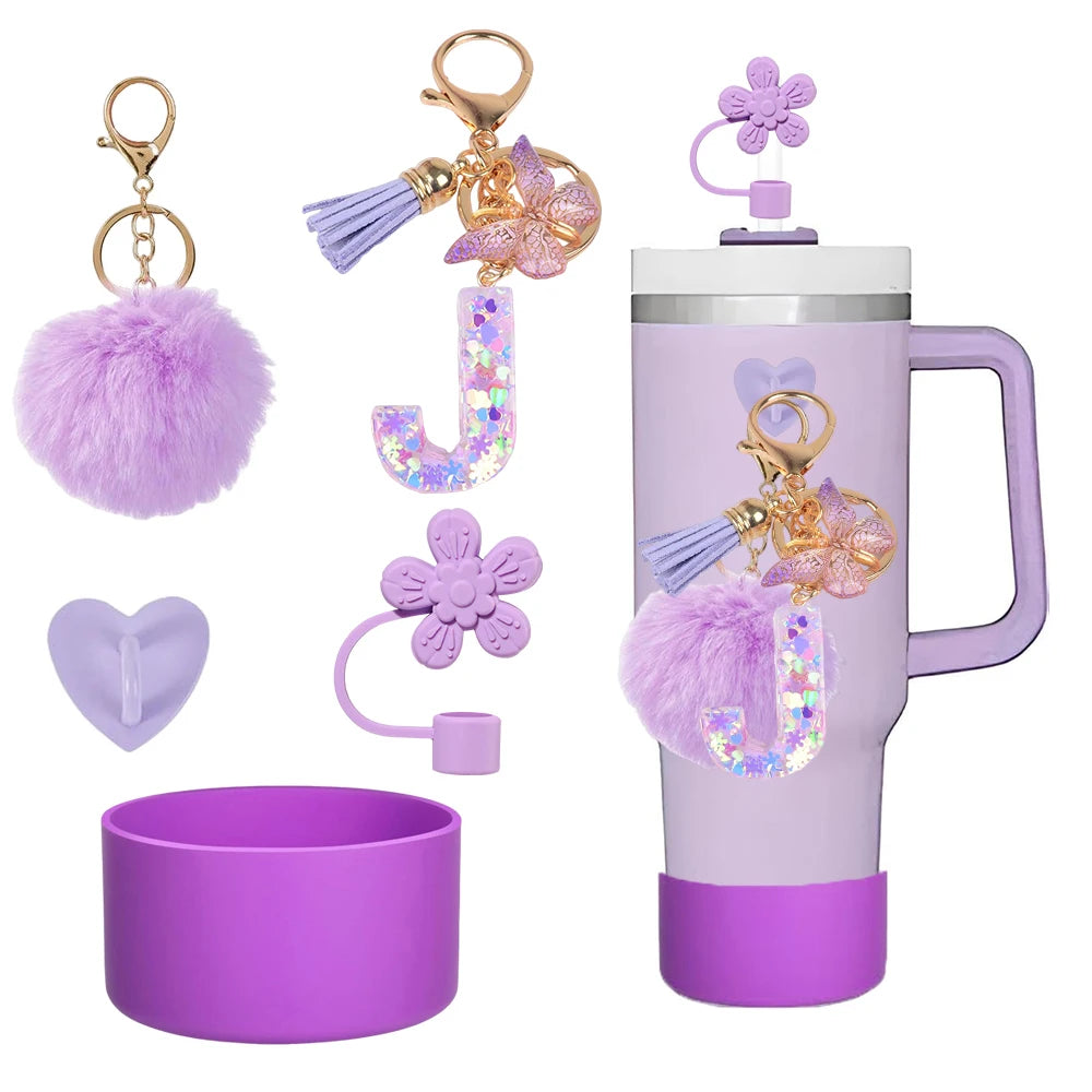 5pcs Accessories Set For Stanley Tumbler with Handle Resin Alphabet Initial Letter Keychain Keyring for Women Purse Handbags