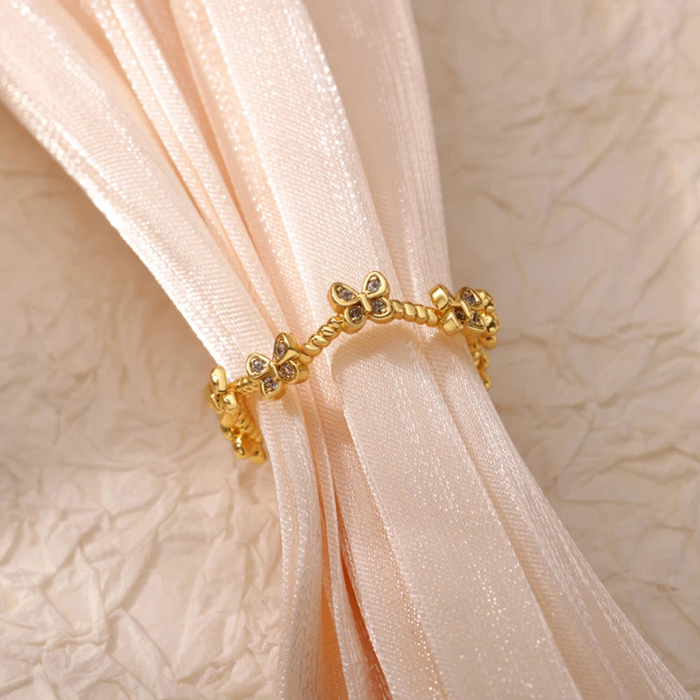 Geometric Round Zircon Rings for Women Stainless Steel Gold Color Lock Chain Ring Aesthetic Wedding Jewelry Gift for Valentine's