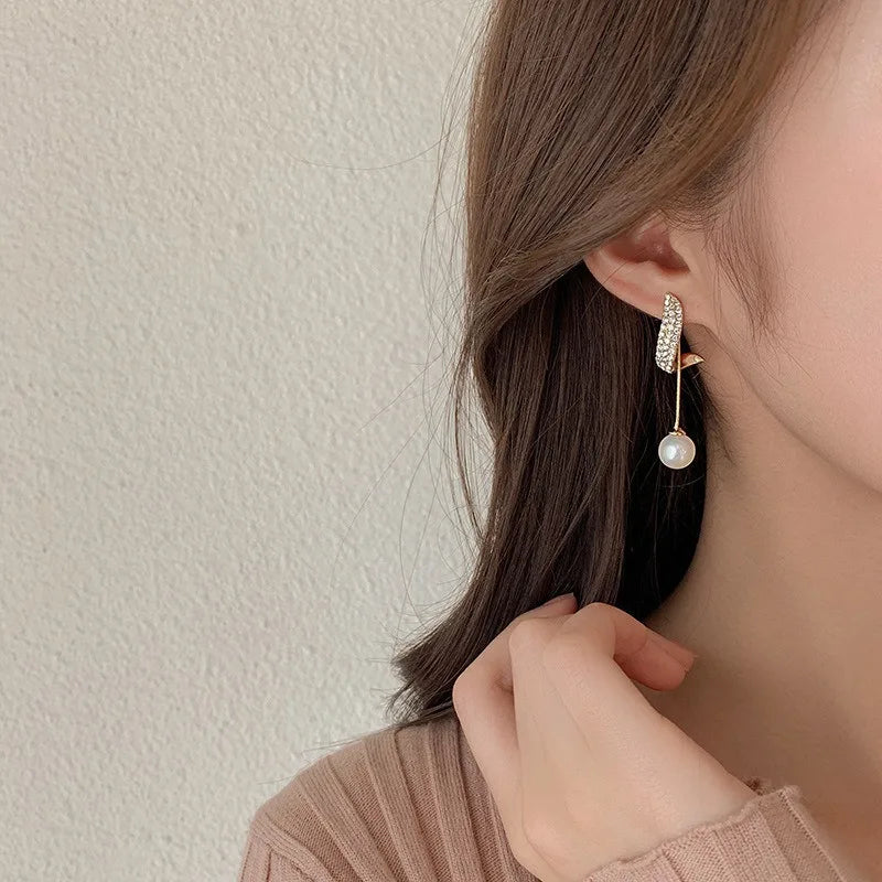 2Pcs New Classic Elegant Imitation Pearl Dangle Earrings For Women, Crystal Long Tassel Exquisite Drop Earring Wedding Jewelry