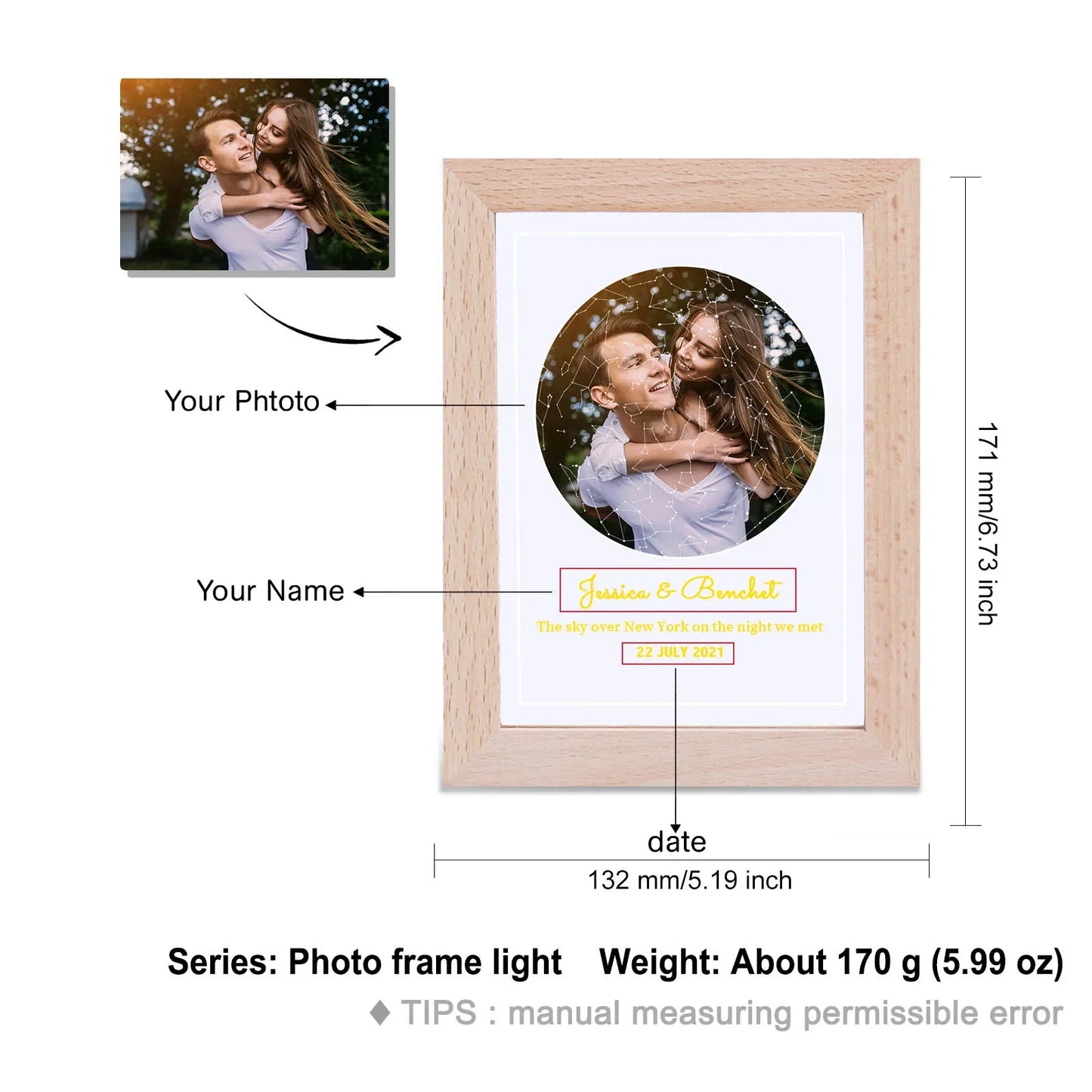 Personalized Lovers Photo Frame Night--Light Custom Photos Acrylic LED Lamp USB Powered Couple Anniversary Valentine's Day Gifts