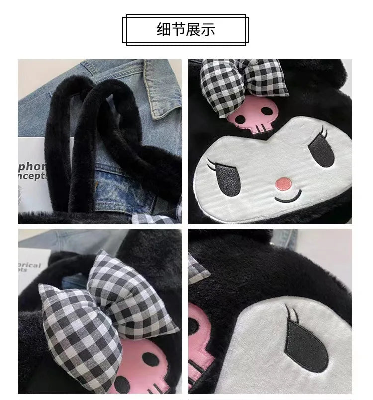 Sanrio Plush Cinnamoroll Melody Kuromi Women Tote Handbags Shoulder Bags Fashion Female Messenger Bags Purses Xmas Gifts