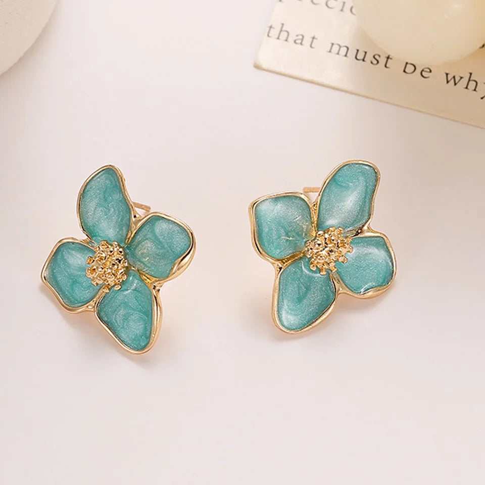 Yupsk Sweet Flower Stud Earrings For Women Vintage Metal Ear Stud Girl Fashion Multi-colored Fresh Earring Party Wedding Jewelry