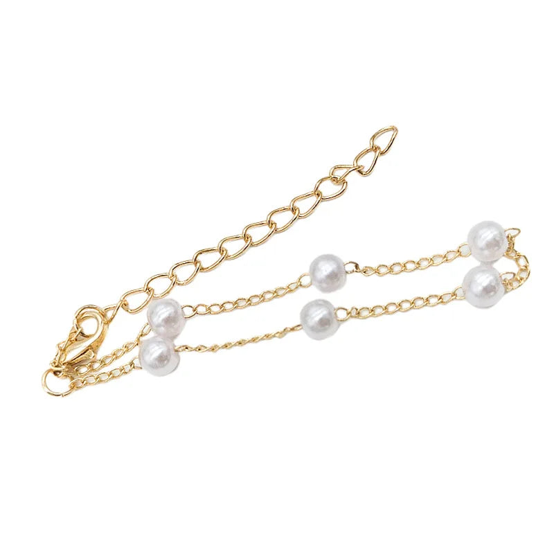 Simple Elegant Imitation Pearl Bracelets Gold Color Beads Chain for Womens Goth Chain Bracelet Bangles Trend Jewelry Gift