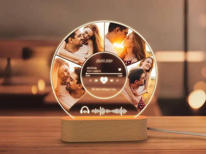 Personalised Acrylic Spotify Music Photo Plaque with LED Night Light Custom Mothers Day Gift Photo frames Custom Couple Gift