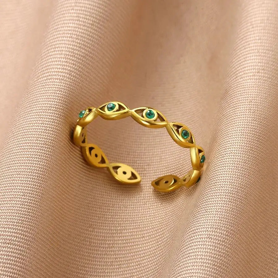 Geometric Round Zircon Rings for Women Stainless Steel Gold Color Lock Chain Ring Aesthetic Wedding Jewelry Gift for Valentine's