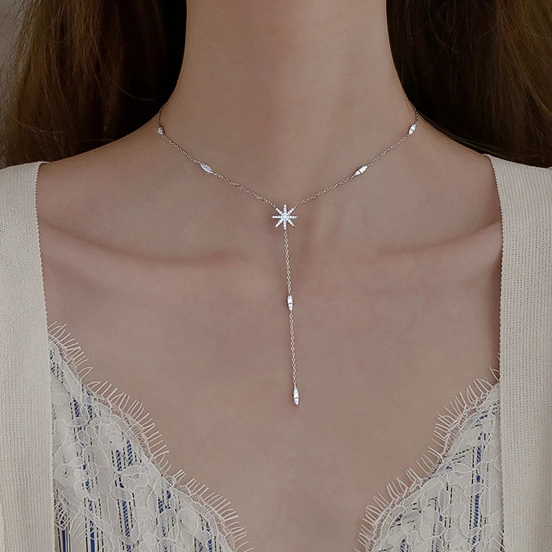 New 925 Sterling Silver Eight pointed star Pendent Necklace For Women Charm Choker Boho Fashion Wedding Party Jewelry