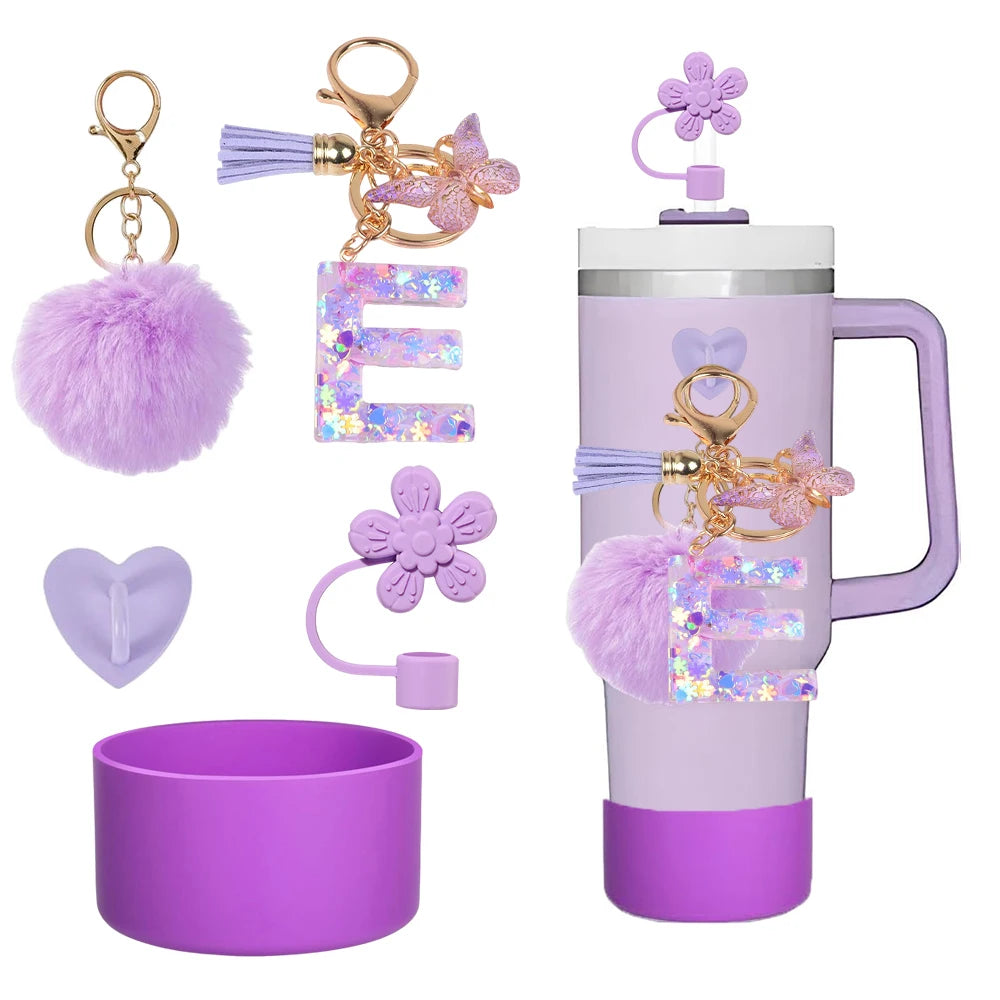 5pcs Accessories Set For Stanley Tumbler with Handle Resin Alphabet Initial Letter Keychain Keyring for Women Purse Handbags