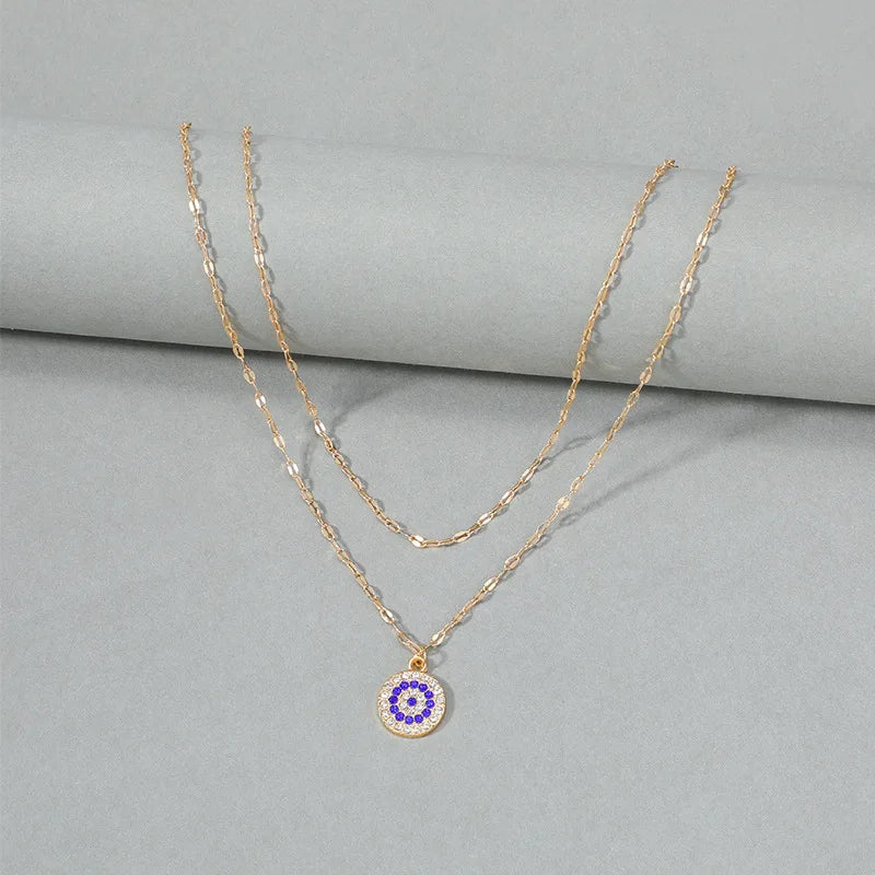 Trend Zircon Devil's Eye Pendant Necklace For Women Gold Color Stainless Steel Double Layer Lip Chain Choker Jewelry Wholesale