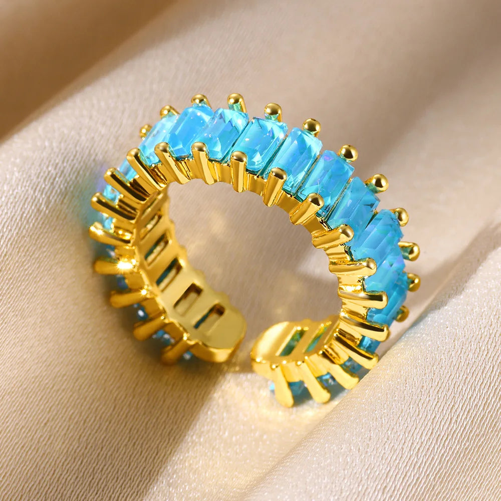 Adjustable Copper Zircon Ring For Women's For Party Engagement Fashion Christmas Gift For Women Aesthetic Metal Gold Color Ring
