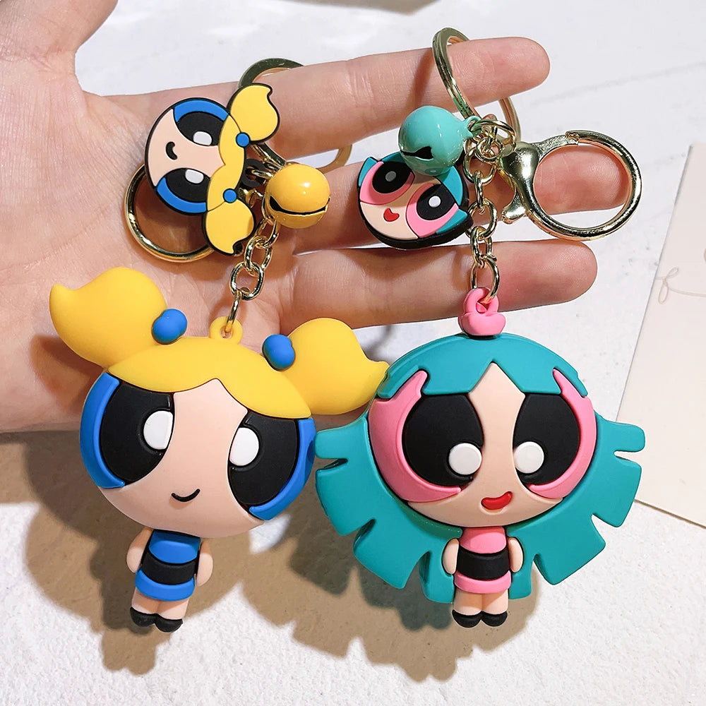 The Powerpuff Girls Creative Keychain for Women Men Fans Cartoon Cute Silicone Doll Pendant Keyring Gifts Keys Holder