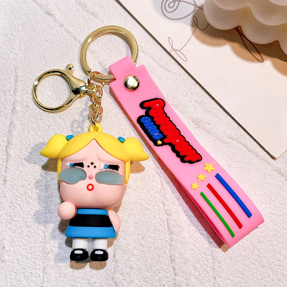 The Powerpuff Girls Creative Keychain for Women Men Fans Cartoon Cute Silicone Doll Pendant Keyring Gifts Keys Holder