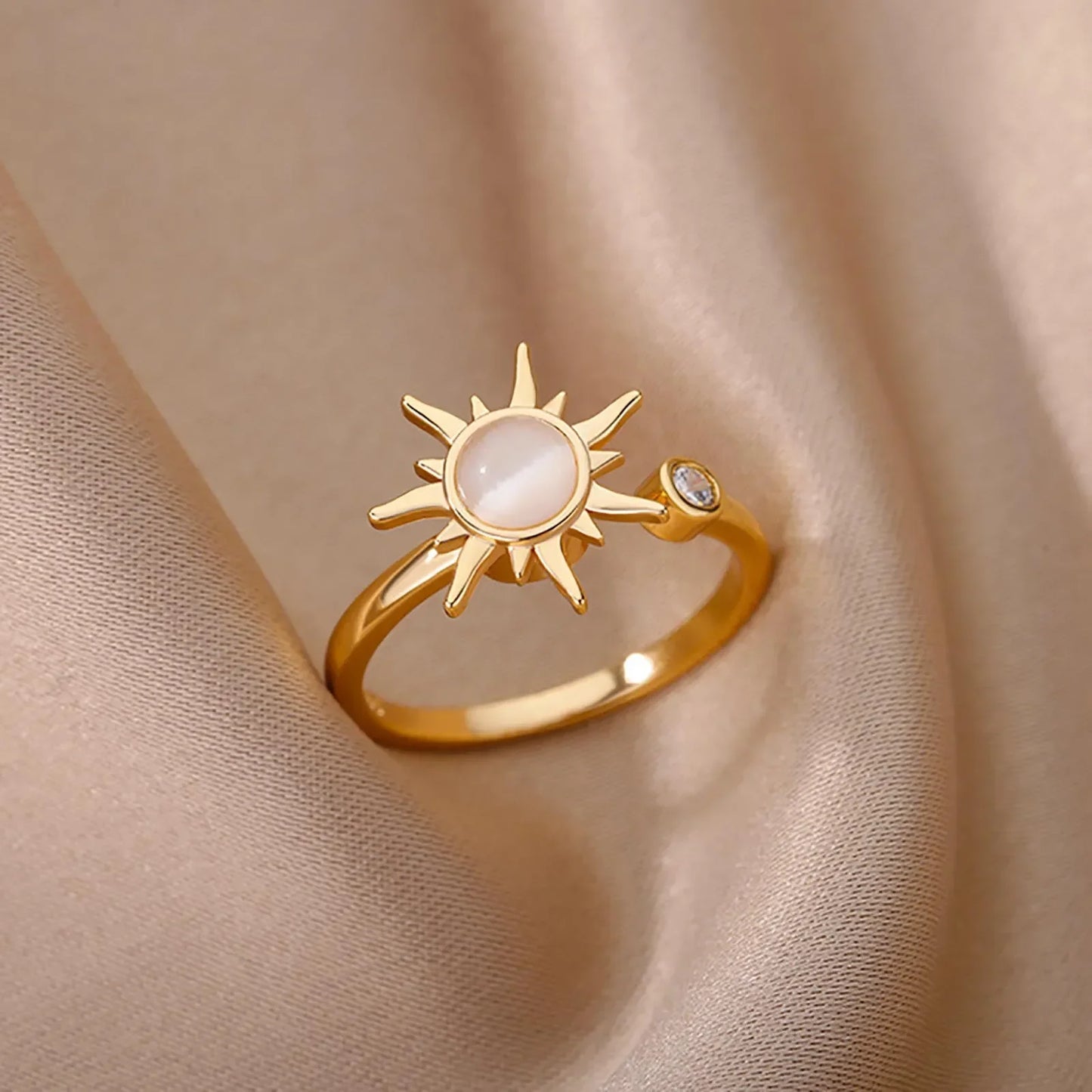 Geometric Round Zircon Rings for Women Stainless Steel Gold Color Lock Chain Ring Aesthetic Wedding Jewelry Gift for Valentine's