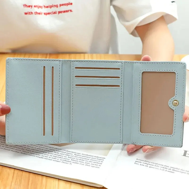 2024 Women Short Cute Small Wallet with Hasp ID Bank Card Holder for Student Girl Bag Coin Purse Ladies Wallets Cartoon Bag Pink