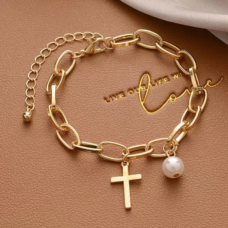 Simple Elegant Imitation Pearl Bracelets Gold Color Beads Chain for Womens Goth Chain Bracelet Bangles Trend Jewelry Gift