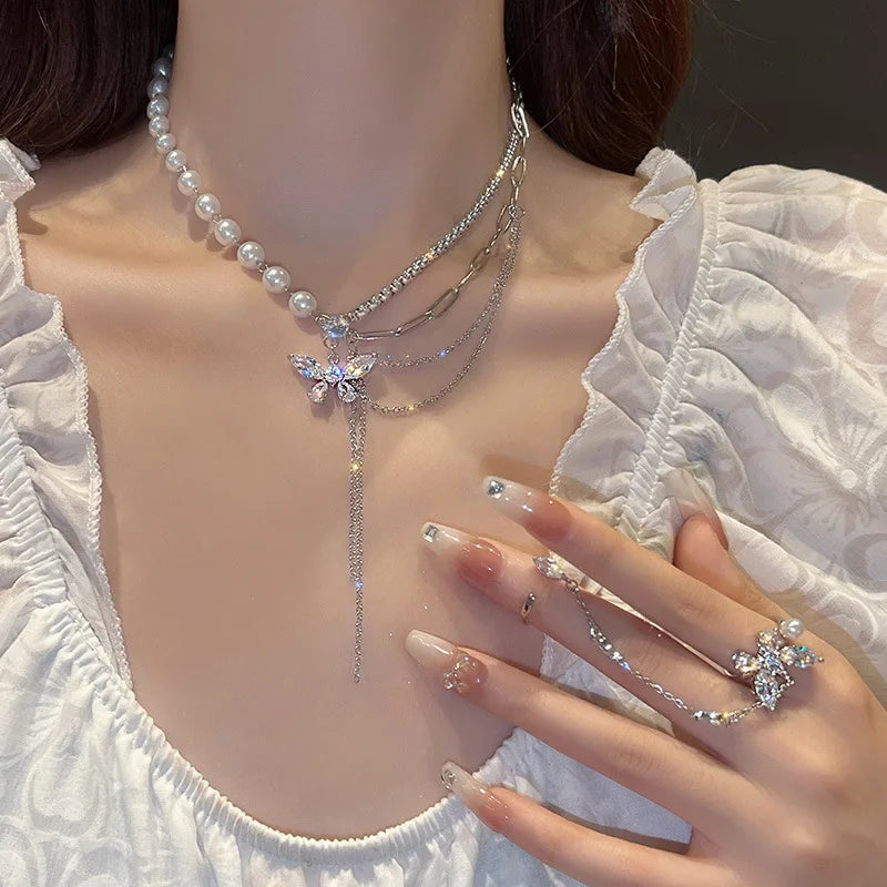 2023 New Fashion Trend Unique Design Delicate Vintage Zircon Flower Pearl Necklace Women Jewelry Wedding Party Premium Gift