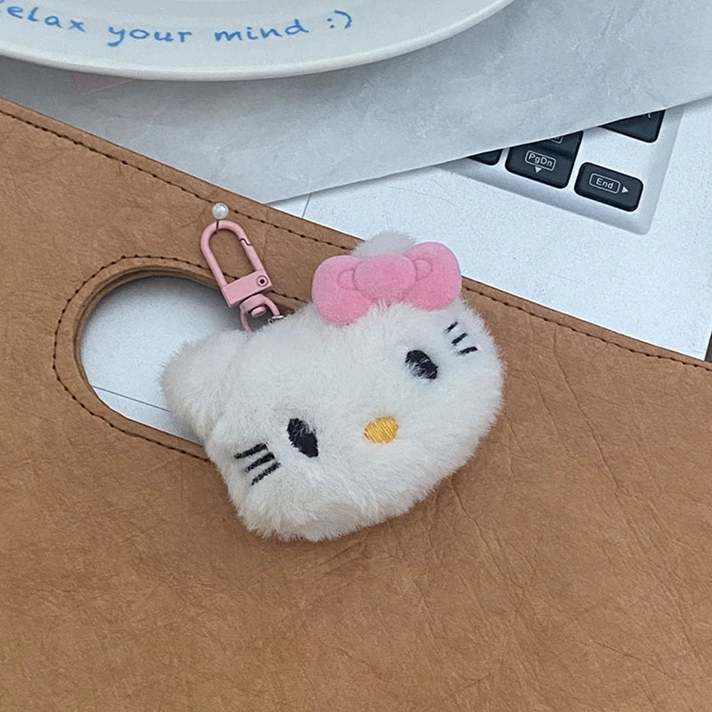 New Hello Kitty Keychain Sanrio Cute Black Pink Bow Doll Bag Plush Phone Pendant Car Key Chain Couple Accessories Birthday Gift