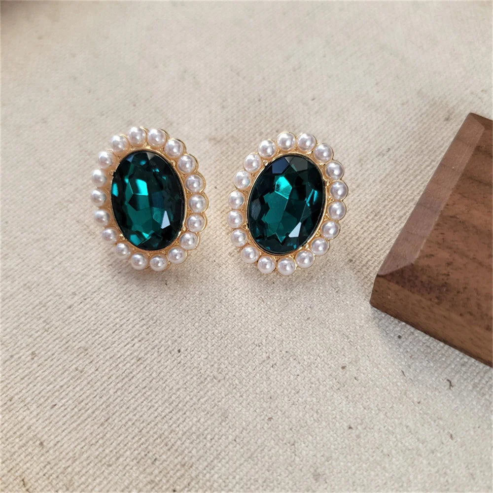 Vintage Double Layer Pearl Necklace Emerald Pearl Earrings Choker Women Elegant Clavicle Chain Banquet Party Fashion Accessories