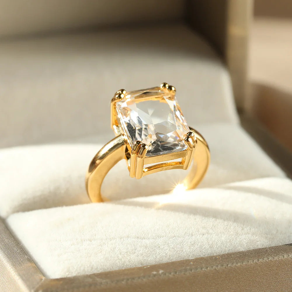Adjustable Copper Zircon Ring For Women's For Party Engagement Fashion Christmas Gift For Women Aesthetic Metal Gold Color Ring