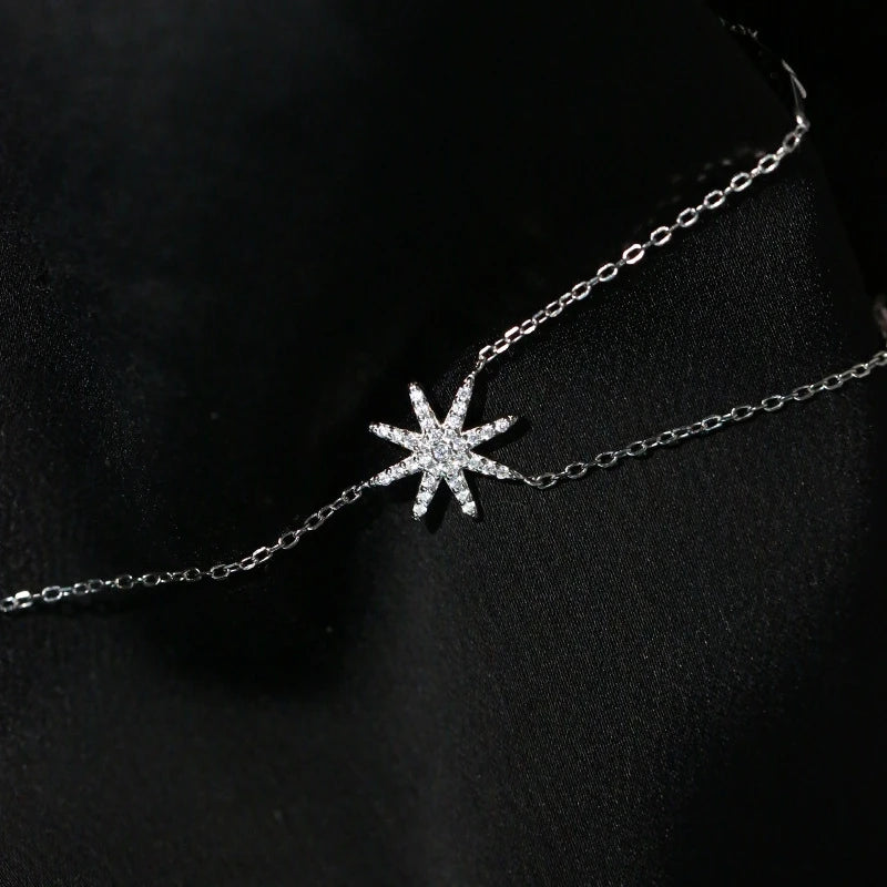 New 925 Sterling Silver Eight pointed star Pendent Necklace For Women Charm Choker Boho Fashion Wedding Party Jewelry
