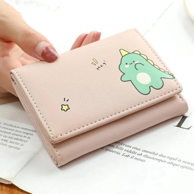 2024 Women Short Cute Small Wallet with Hasp ID Bank Card Holder for Student Girl Bag Coin Purse Ladies Wallets Cartoon Bag Pink
