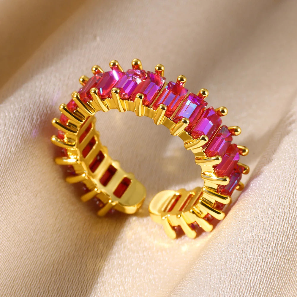 Adjustable Copper Zircon Ring For Women's For Party Engagement Fashion Christmas Gift For Women Aesthetic Metal Gold Color Ring