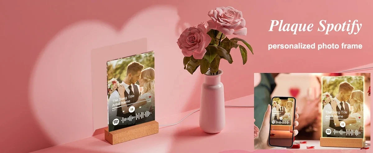 Personalised Acrylic Spotify Music Photo Plaque with LED Night Light Custom Mothers Day Gift Photo frames Custom Couple Gift