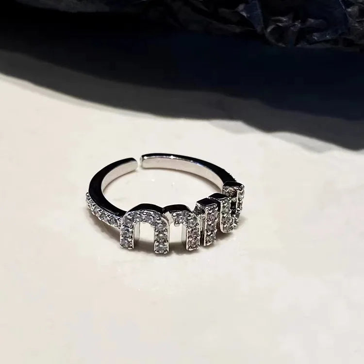 2024 Korean New Letter M Crystal Zircon Adjustable Ring for Women Gold Color Couple Rings Elegant Women's Daily Work Accessories