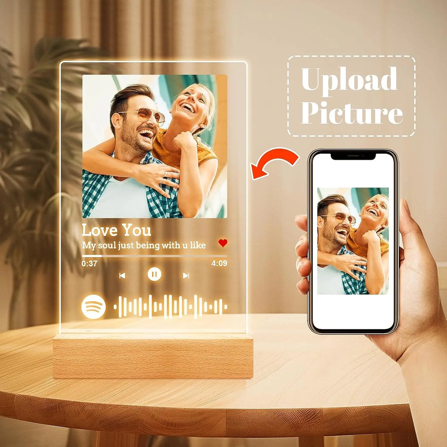Personalised Acrylic Spotify Music Photo Plaque with LED Night Light Custom Mothers Day Gift Photo frames Custom Couple Gift