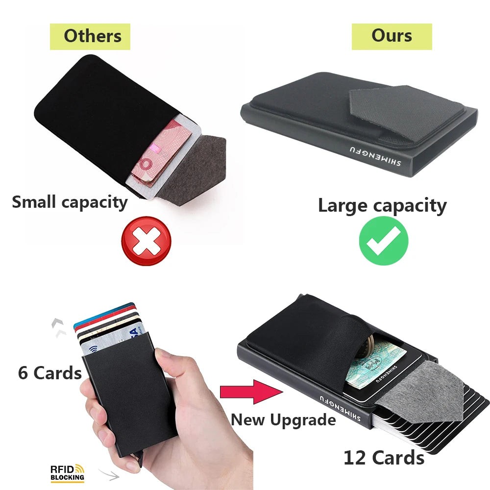 Pop Up RFID ID Card Holder Male Wallet Mini Package Aluminum Metal Protective Gear Storage Bag Smart Quick Release Women Purse