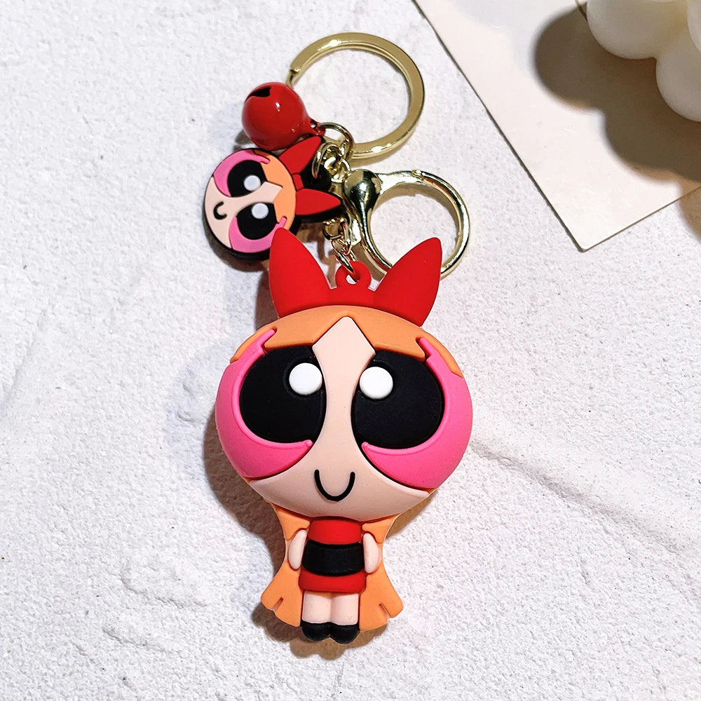 The Powerpuff Girls Creative Keychain for Women Men Fans Cartoon Cute Silicone Doll Pendant Keyring Gifts Keys Holder