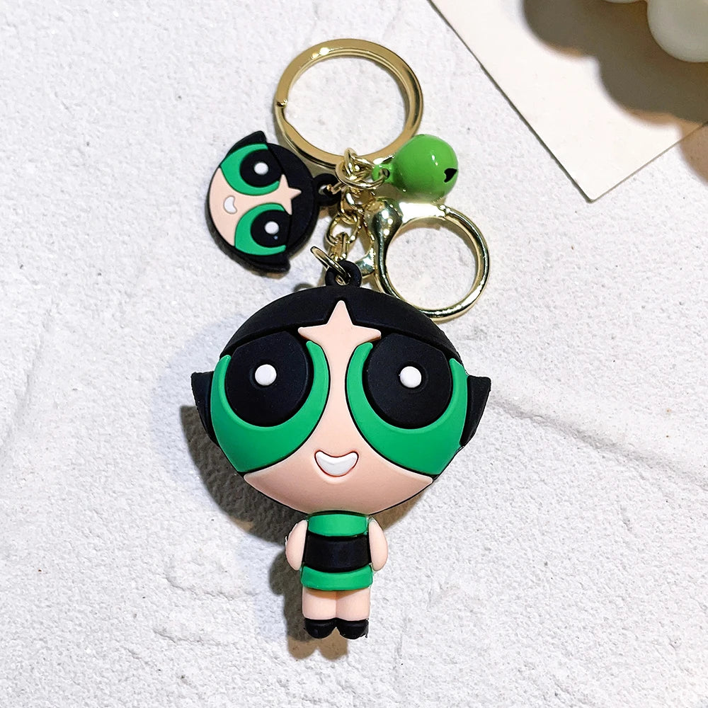 The Powerpuff Girls Creative Keychain for Women Men Fans Cartoon Cute Silicone Doll Pendant Keyring Gifts Keys Holder