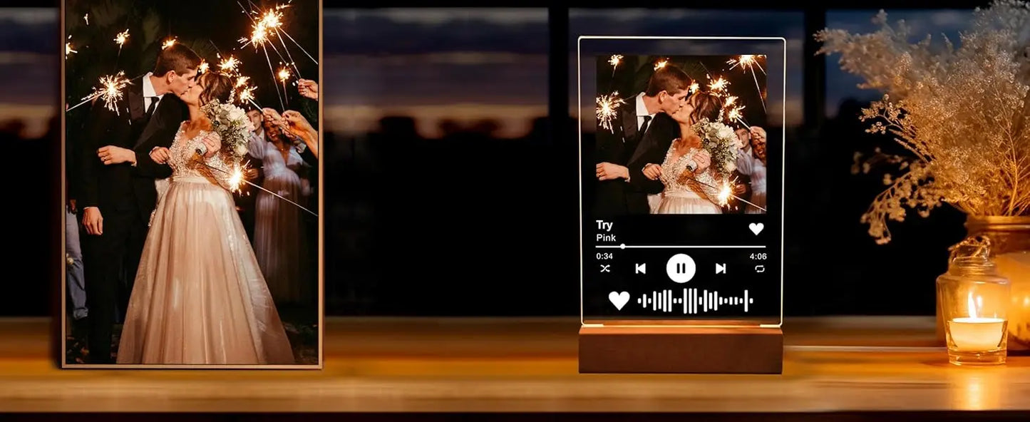 Personalised Acrylic Spotify Music Photo Plaque with LED Night Light Custom Mothers Day Gift Photo frames Custom Couple Gift