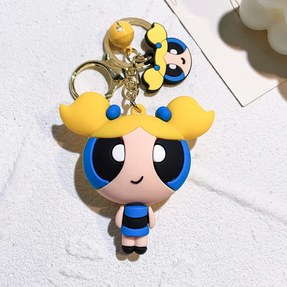 The Powerpuff Girls Creative Keychain for Women Men Fans Cartoon Cute Silicone Doll Pendant Keyring Gifts Keys Holder