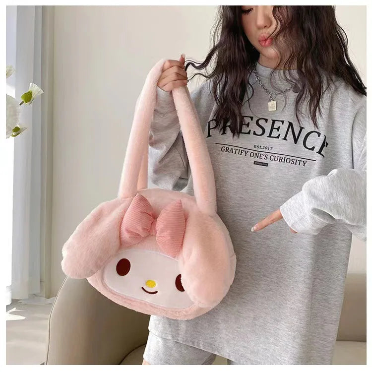 Sanrio Plush Cinnamoroll Melody Kuromi Women Tote Handbags Shoulder Bags Fashion Female Messenger Bags Purses Xmas Gifts