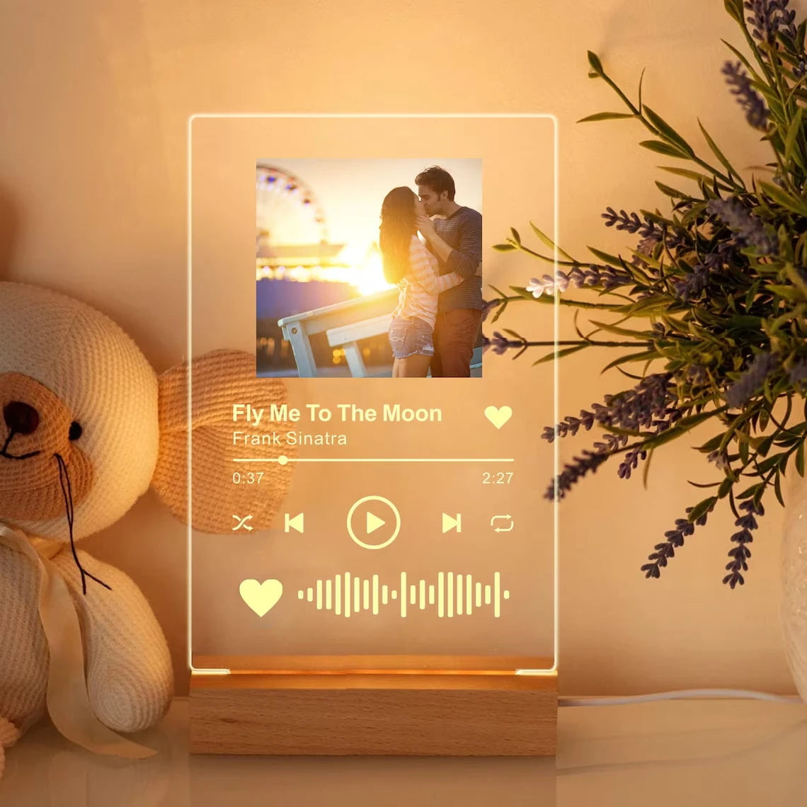 Personalised Acrylic Spotify Music Photo Plaque with LED Night Light Custom Mothers Day Gift Photo frames Custom Couple Gift