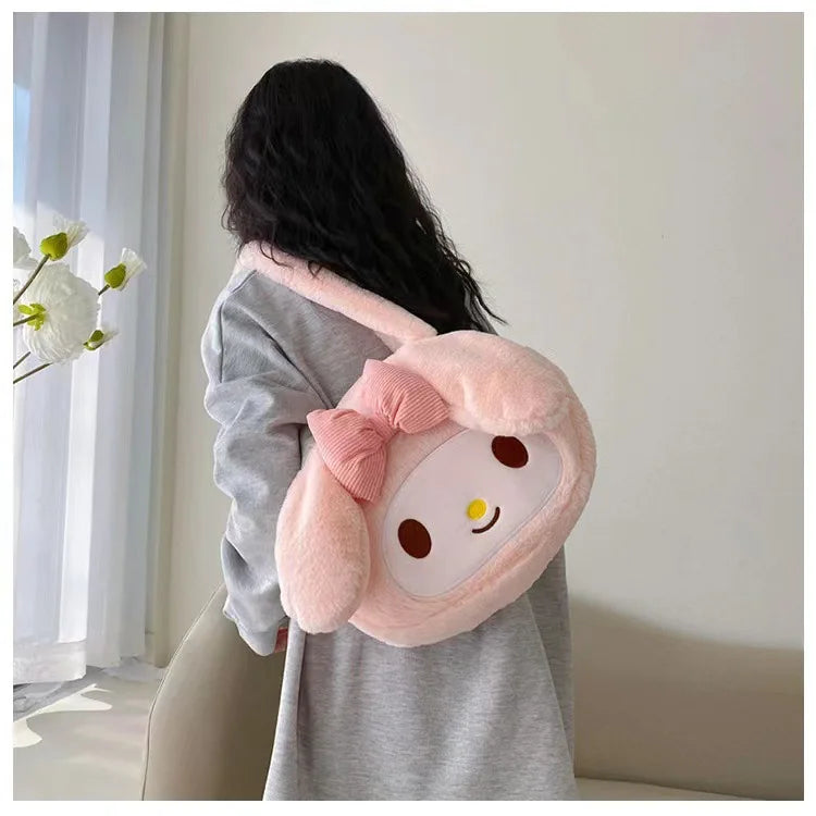 Sanrio Plush Cinnamoroll Melody Kuromi Women Tote Handbags Shoulder Bags Fashion Female Messenger Bags Purses Xmas Gifts