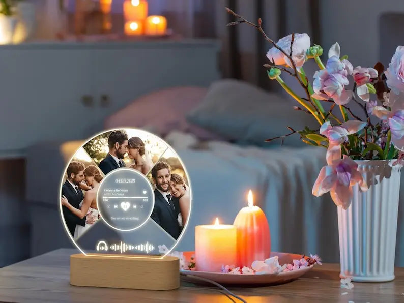 Personalised Acrylic Spotify Music Photo Plaque with LED Night Light Custom Mothers Day Gift Photo frames Custom Couple Gift