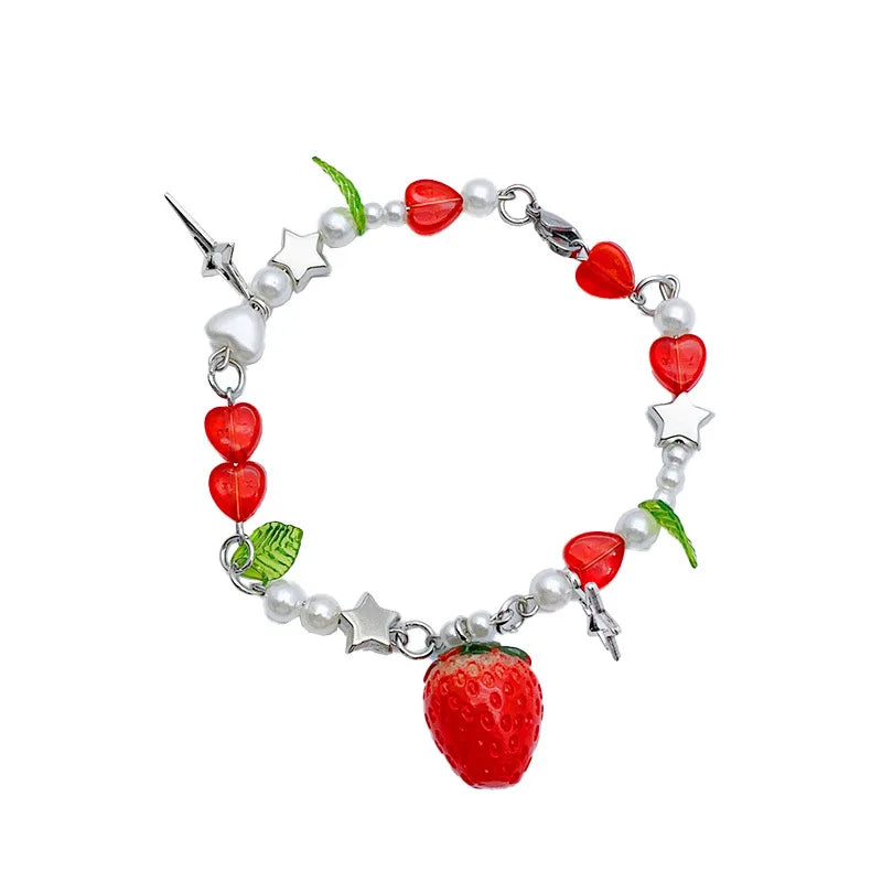 1 Pc Exquisite Strawberry Cute Fashion Color Alloy Beaded Bracelet Set Women Party Favors