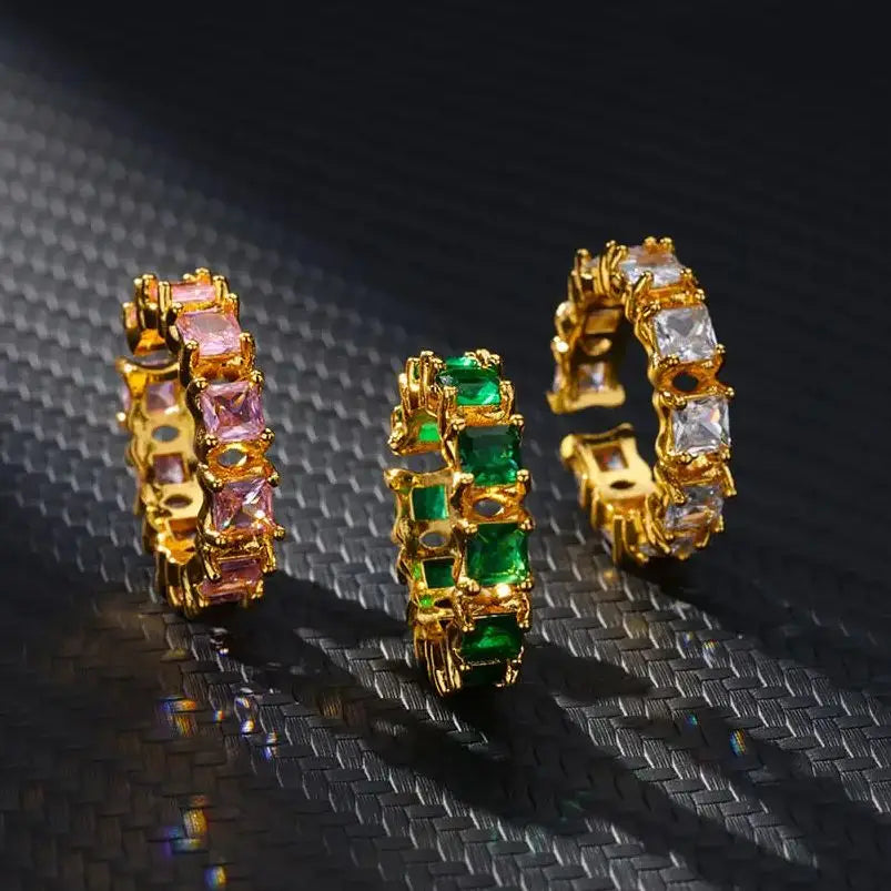 Gold Color Cubic Zircon Rings For Women Open Stainless Steel Green Color Luxury Crystal Finger Ring Boho Jewelry Wedding Gift