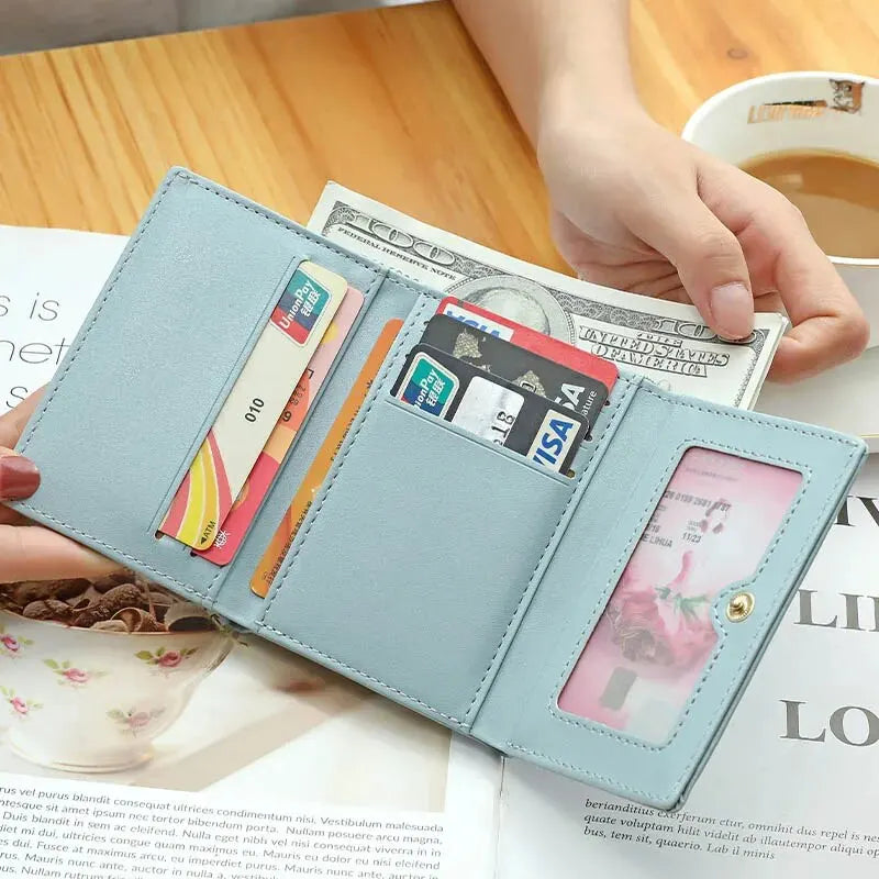 2024 Women Short Cute Small Wallet with Hasp ID Bank Card Holder for Student Girl Bag Coin Purse Ladies Wallets Cartoon Bag Pink