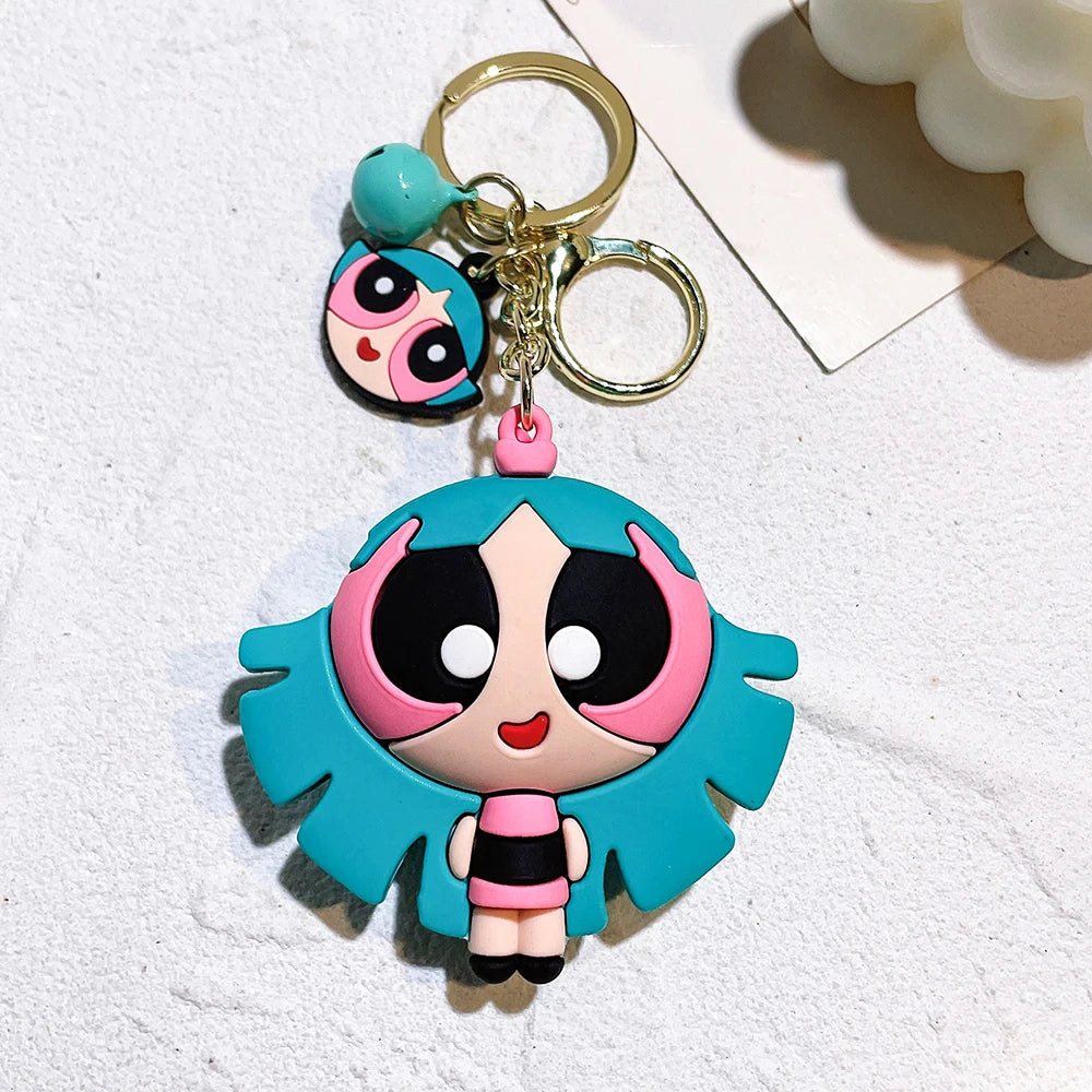 The Powerpuff Girls Creative Keychain for Women Men Fans Cartoon Cute Silicone Doll Pendant Keyring Gifts Keys Holder