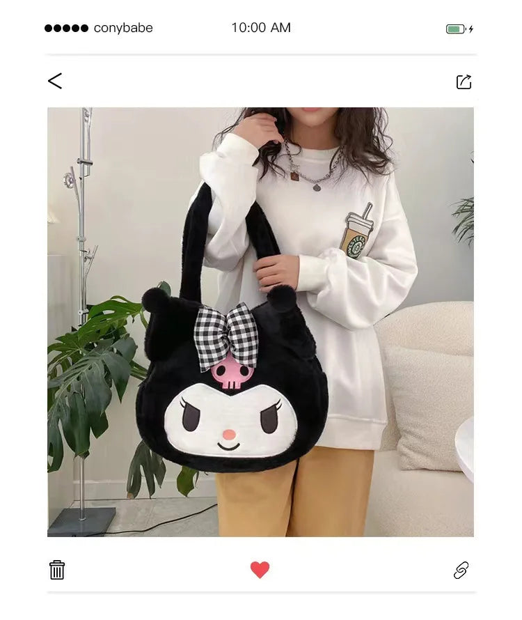 Sanrio Plush Cinnamoroll Melody Kuromi Women Tote Handbags Shoulder Bags Fashion Female Messenger Bags Purses Xmas Gifts
